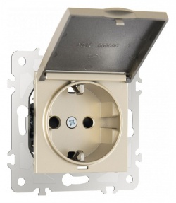 Розетка влагозащищенная с заземлением и со шторкой с крышкой Arte Milano am-203 203.41-1.shampan в интернет-магазине "Галерея света"