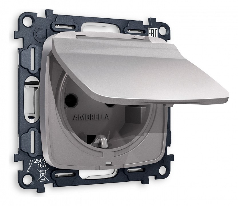 Розетка влагозащищенная с заземлением и со шторкой, без рамки с крышкой Ambrella Volt OMEGA MO508010 в интернет-магазине "Галерея света"