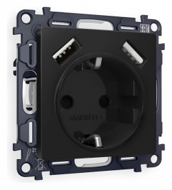 Розетка с заземлением и со шторкой и 2хUSB type A, без рамки Ambrella Volt ALFA MA809010 в интернет-магазине "Галерея света"