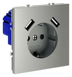 Розетка с заземлением и со шторкой и 2хUSB type A, без рамки Voltum S70 VLS040405 в интернет-магазине "Галерея света"