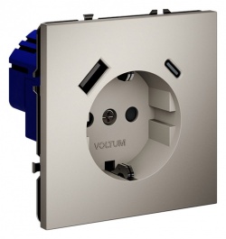 Розетка с заземлением и со шторкой и 2хUSB type A и C, без рамки Voltum S70 VLS040503 в интернет-магазине "Галерея света"