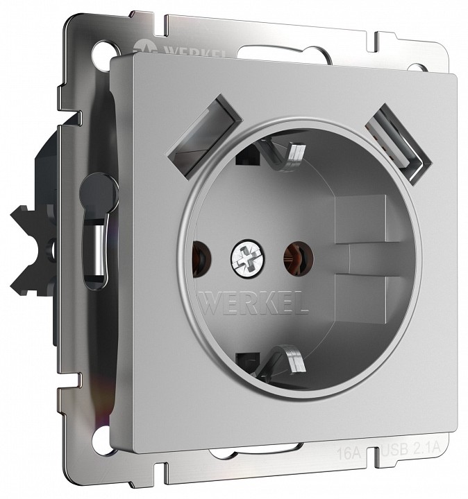 Розетка с заземлением и со шторкой и 2хUSB, без рамки Werkel  W1171506 в интернет-магазине "Галерея света"