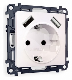 Розетка с заземлением и со шторкой и 2хUSB type A, без рамки Ambrella Volt ALFA MA209010 в интернет-магазине "Галерея света"
