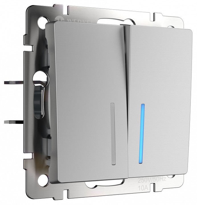 Выключатель проходной двухклавишный с подсветкой без рамки Werkel  W1122106 в интернет-магазине "Галерея света"