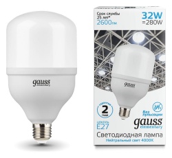 Лампа светодиодная Gauss Elementary LED T100 E27 32Вт 4000K 63223 в интернет-магазине "Галерея света"