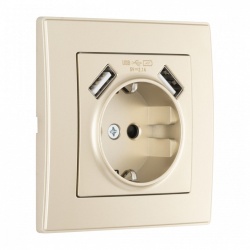 Розетка с заземлением и со шторкой и 2хUSB Arte Milano SET06-1 SET06-1-47-1 shampan в интернет-магазине "Галерея света"