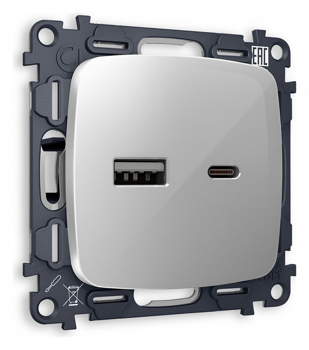 Розетка 2хUSB type A и C без рамки Ambrella Volt OMEGA MO411010 в интернет-магазине "Галерея света"