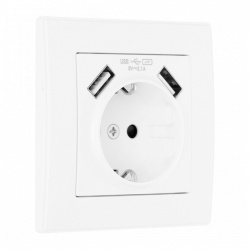 Розетка с заземлением и со шторкой и 2хUSB Arte Milano SET06-1 SET06-1-47-1 white в интернет-магазине "Галерея света"