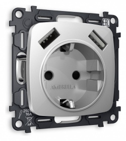 Розетка с заземлением и 2хUSB type A, без рамки Ambrella Volt OMEGA MO409010 в интернет-магазине "Галерея света"