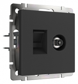 ТВ-розетка и розетка Ethernet RJ-45 без рамки Werkel черный матовый W1181308 в интернет-магазине "Галерея света"