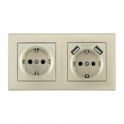 Розетка с заземлением и со шторкой и 2хUSB Arte Milano SET06-2 SET06-2-47-1-40-1 shampan в интернет-магазине "Галерея света"
