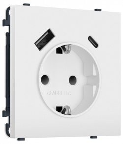 Розетка с заземлением и со шторкой и 2хUSB type A и C, без рамки Ambrella Volt MS MS830010 в интернет-магазине "Галерея света"