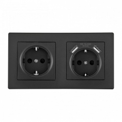 Розетка с заземлением и со шторкой и 2хUSB Arte Milano SET06-2 SET06-2-47-1-40-1 black в интернет-магазине "Галерея света"