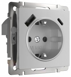 Розетка с заземлением и со шторкой и 2хUSB type A и C, без рамки Werkel  W1171706 в интернет-магазине "Галерея света"
