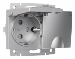 Розетка двойная влагозащищенная с заземлением и со шторками, без рамки с крышкой Werkel серебряные W1172206 в интернет-магазине "Галерея света"