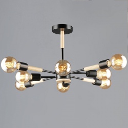 Люстра на штанге 99960 99960-0.3-08 BK+WOOD в интернет-магазине "Галерея света"