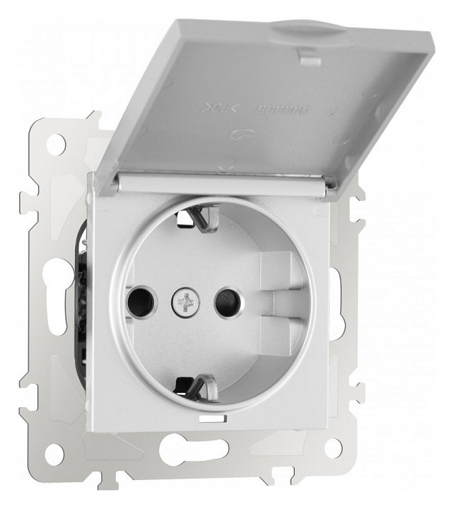 Розетка влагозащищенная с заземлением и со шторкой с крышкой Arte Milano am-203 203.41-1.silver в интернет-магазине "Галерея света"