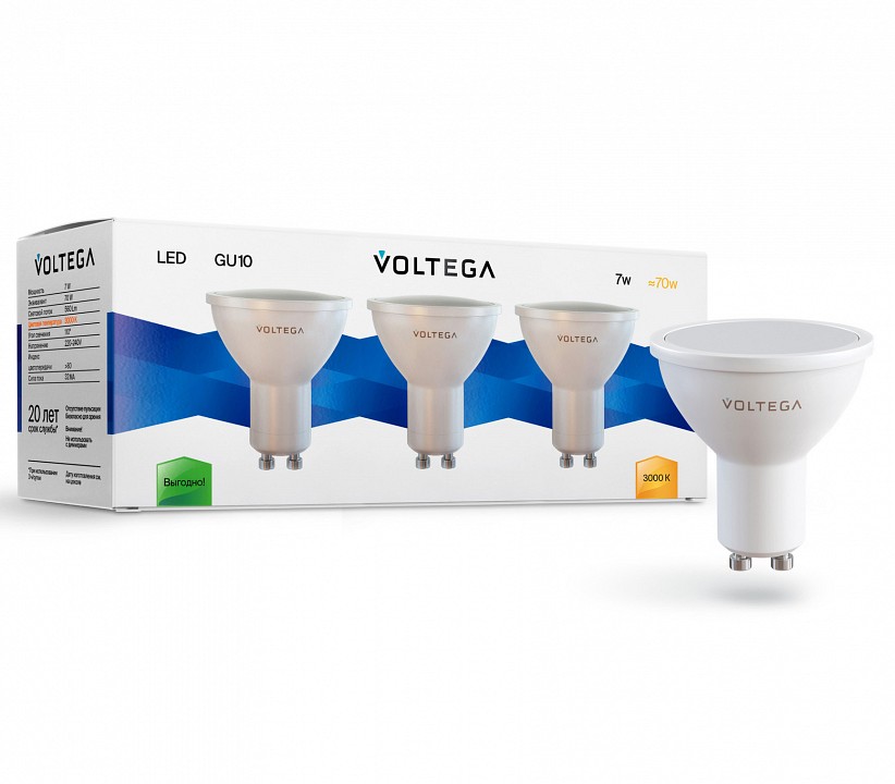 Лампа светодиодная Voltega Simple GU10 7Вт 3000K 7249 в интернет-магазине "Галерея света"