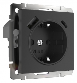 Розетка с заземлением и со шторками и USB, без рамки Werkel черный W1171708 в интернет-магазине "Галерея света"