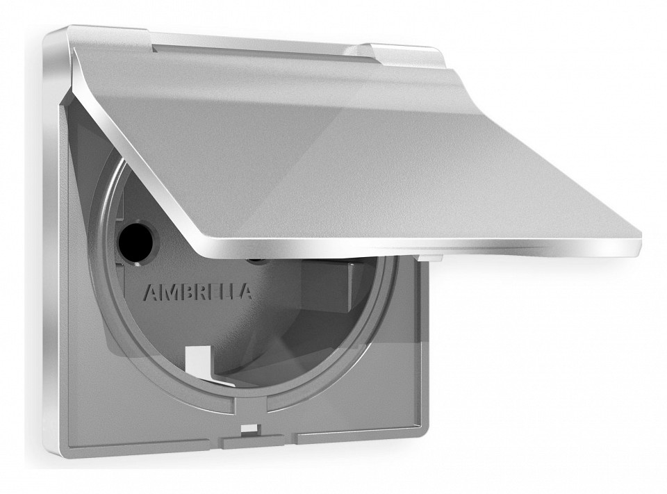 Накладка для розетки влагозащищенной с заземлением и со шторками с крышкой Ambrella Volt ALFA AP4080 в интернет-магазине "Галерея света"