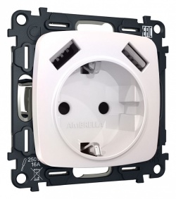 Розетка с заземлением и 2хUSB type A, без рамки Ambrella Volt OMEGA MO209010 в интернет-магазине "Галерея света"