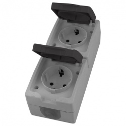 Розетка двойная с заземлением и со шторками, с крышкой Stekker Велена 49724 в интернет-магазине "Галерея света"