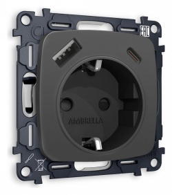 Розетка с заземлением и 2хUSB type A и C, без рамки Ambrella Volt OMEGA MO910010 в интернет-магазине "Галерея света"