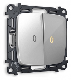 Выключатель проходной двухклавишный с подсветкой без рамки Ambrella Volt OMEGA MO404030 в интернет-магазине "Галерея света"