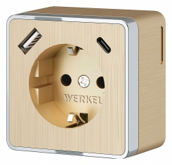 Розетка с заземлением и со шторками и USB Werkel Gallant (шампань рифленый) W5071710 в интернет-магазине "Галерея света"