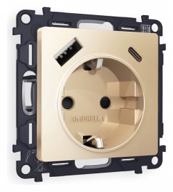 Розетка с заземлением и 2хUSB type A и C, без рамки Ambrella Volt ALFA MA610010 в интернет-магазине "Галерея света"