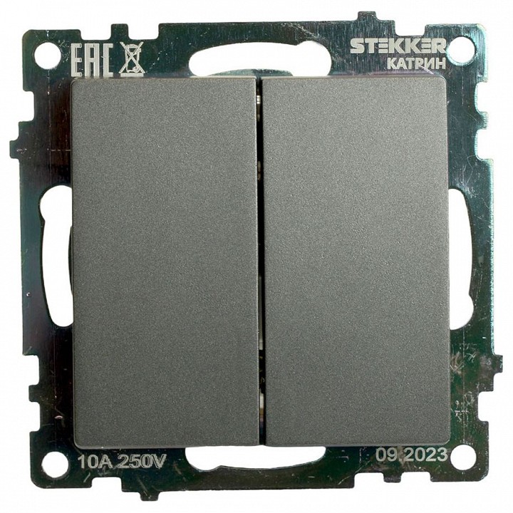 Переключатель двухклавишный без рамки Stekker Катрин 49414 в интернет-магазине "Галерея света"