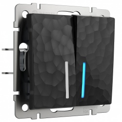 Выключатель проходной двухклавишный с подсветкой без рамки Werkel Hammer черный W1222108 в интернет-магазине "Галерея света"