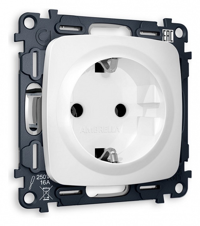 Розетка с заземлением, без рамки Ambrella Volt OMEGA MO126010 в интернет-магазине "Галерея света"