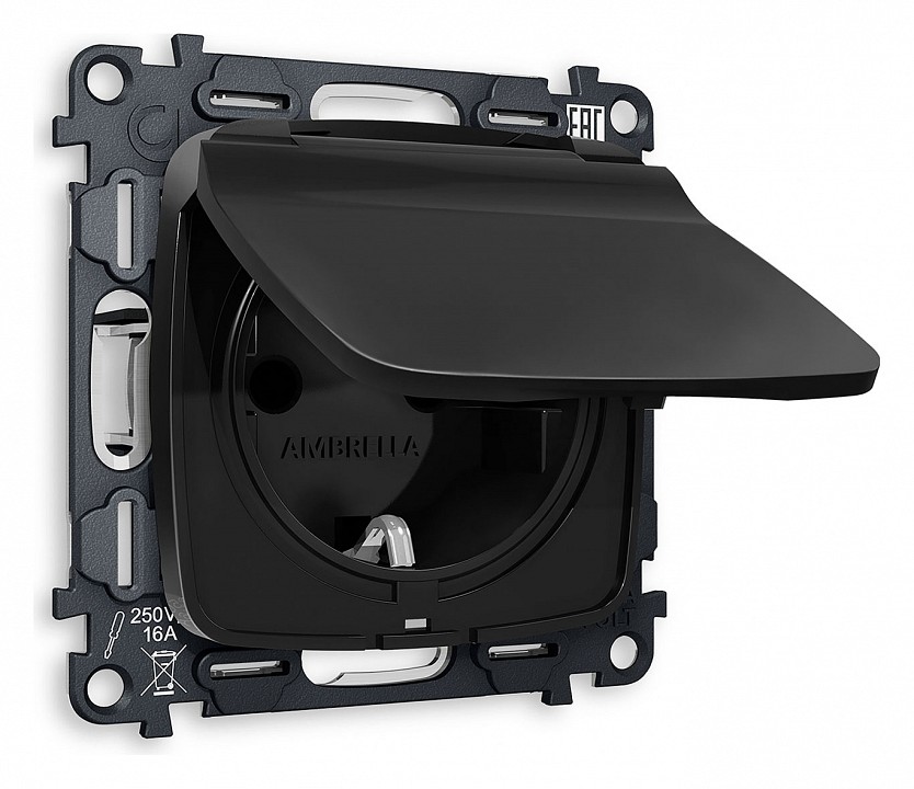 Розетка влагозащищенная с заземлением и со шторкой, без рамки с крышкой Ambrella Volt OMEGA MO808010 в интернет-магазине "Галерея света"