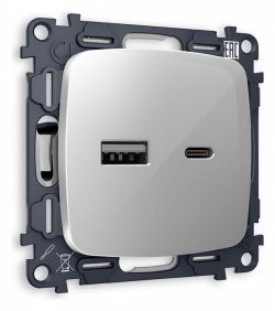 Розетка 2хUSB type A и C без рамки Ambrella Volt OMEGA MO411010 в интернет-магазине "Галерея света"