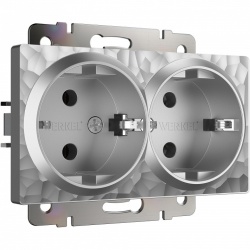 Розетка двойная с заземлением, без рамки Werkel Hammer серебряный W1272006 в интернет-магазине "Галерея света"