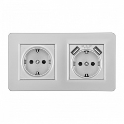 Розетка с заземлением и со шторкой и 2хUSB Arte Milano SET16-2 SET16-2-47-1-40-1 silver в интернет-магазине "Галерея света"