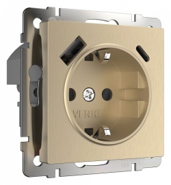Розетка с заземлением и со шторками и USB, без рамки Werkel шампань рифленый W1171710 в интернет-магазине "Галерея света"