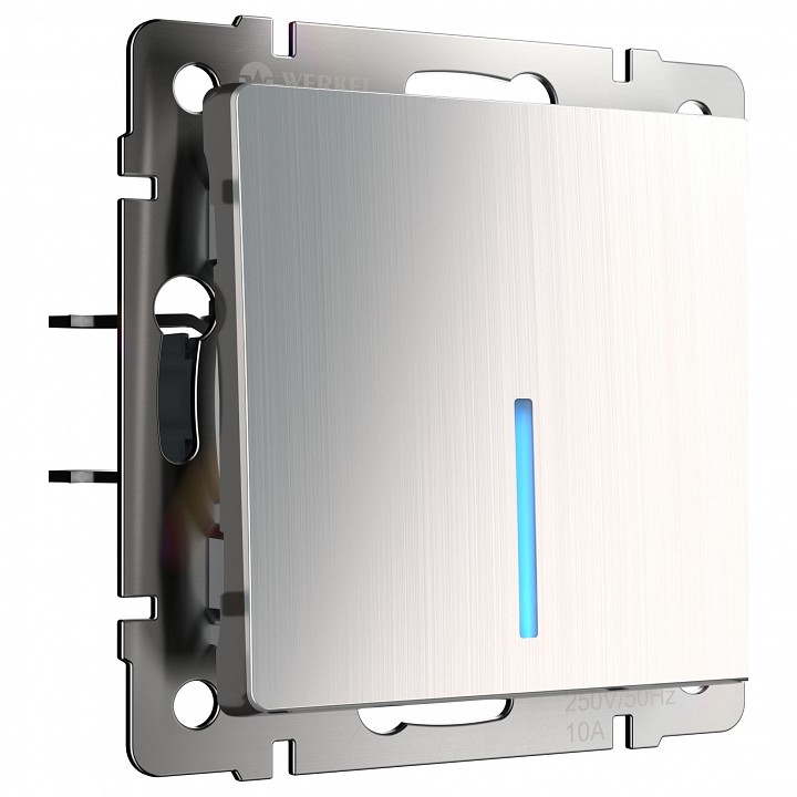 Выключатель проходной одноклавишный с подсветкой без рамки Werkel глянцевый никель W1112102 в интернет-магазине "Галерея света"