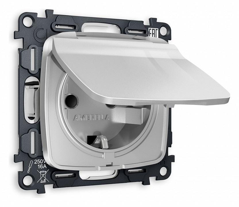 Розетка влагозащищенная с заземлением и со шторкой, без рамки с крышкой Ambrella Volt OMEGA MO408010 в интернет-магазине "Галерея света"