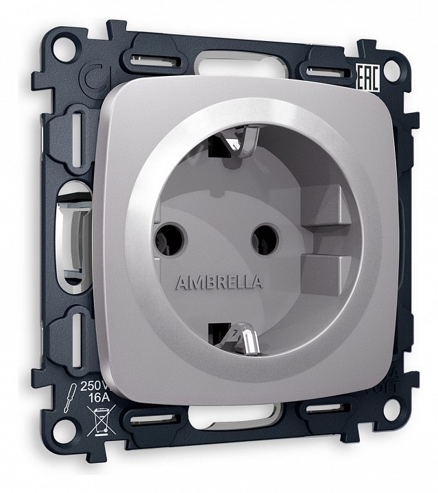 Розетка с заземлением, без рамки Ambrella Volt OMEGA MO506010 в интернет-магазине "Галерея света"
