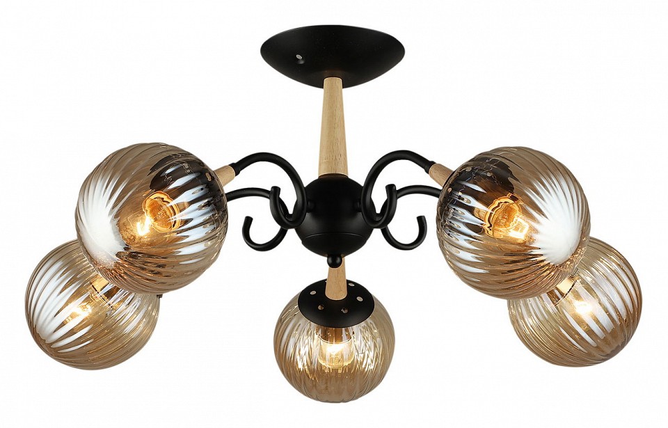 Люстра на штанге 04886-0.3-05 BK+WOOD в интернет-магазине "Галерея света"