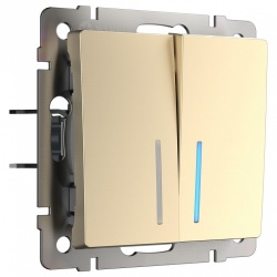 Выключатель двухклавишный с подсветкой без рамки Werkel шампань W1120111 в интернет-магазине "Галерея света"