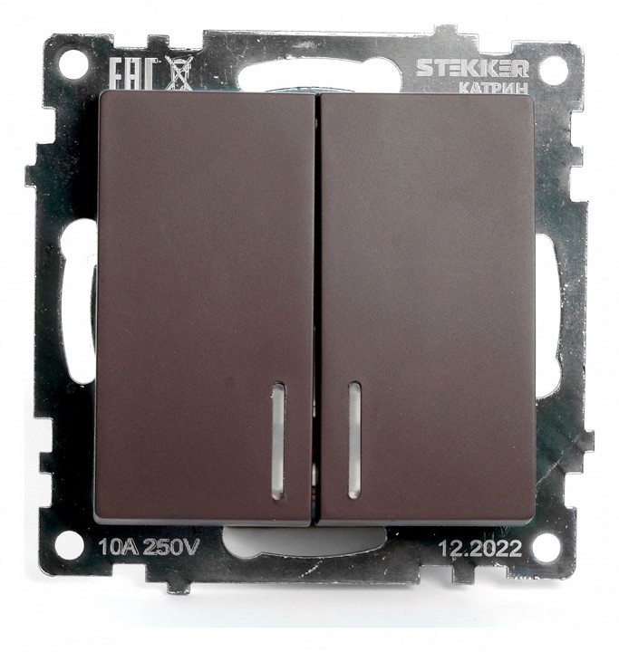 Выключатель двухклавишный с подсветкой без рамки Stekker Катрин 49021 в интернет-магазине "Галерея света"