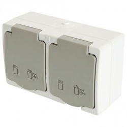 Розетка двойная с заземлением и со шторками, с крышкой Stekker Велена 49730 в интернет-магазине "Галерея света"