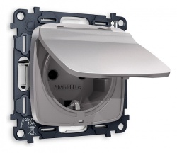 Розетка влагозащищенная с заземлением и со шторкой, без рамки с крышкой Ambrella Volt OMEGA MO508010 в интернет-магазине "Галерея света"