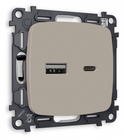 Розетка 2хUSB type A и C без рамки Ambrella Volt OMEGA MO371010 в интернет-магазине "Галерея света"