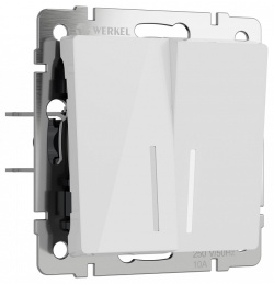 Выключатель проходной двухклавишный с подсветкой без рамки Werkel белый акрил W1122141 в интернет-магазине "Галерея света"