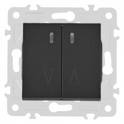 Выключатель проходной двухклавишный с подсветкой без рамки Arte Milano 203 203.33-2.black в интернет-магазине "Галерея света"