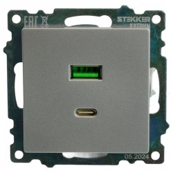Розетка 2хUSB type A и C без рамки Stekker Катрин 50054 в интернет-магазине "Галерея света"